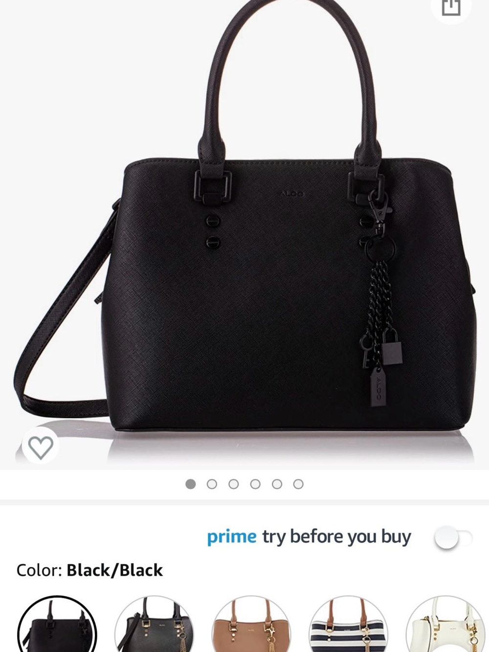 Aldo Black Double-Handle Tote with Charm Accents